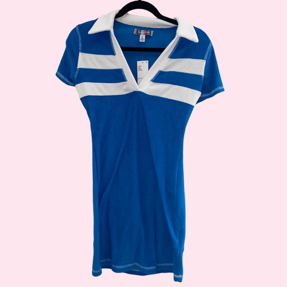 Urban Outfitters Blue & White Pullover Terry Cloth Mini Polo Dress